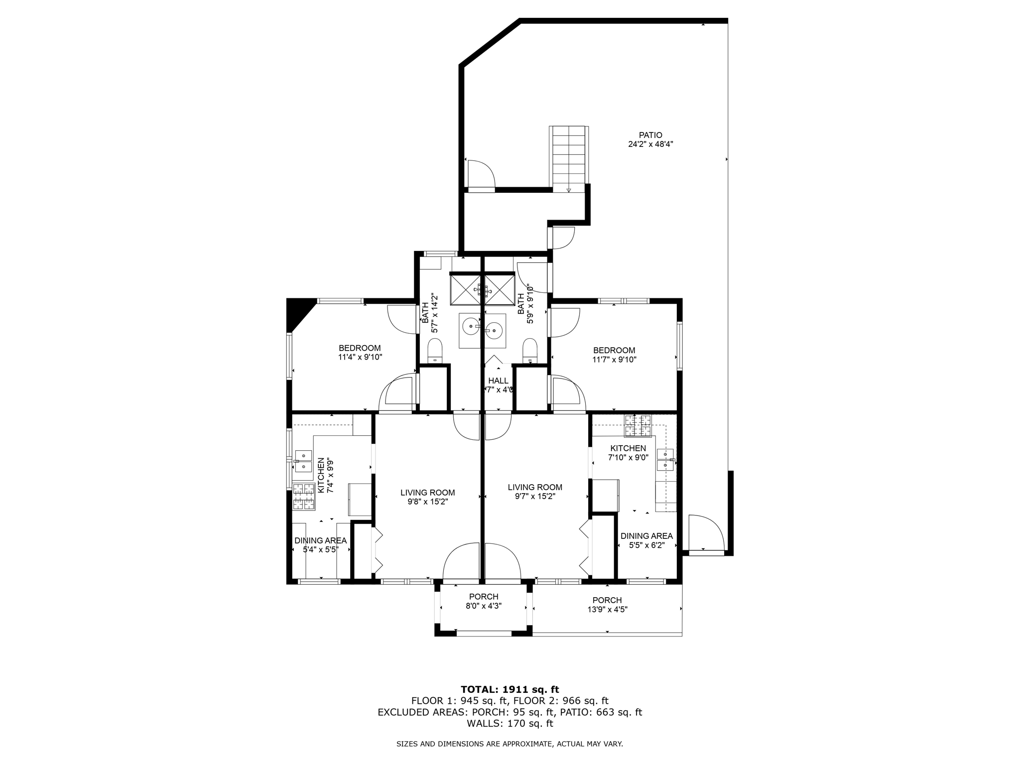Floorplan bottom floor 2 units wdim