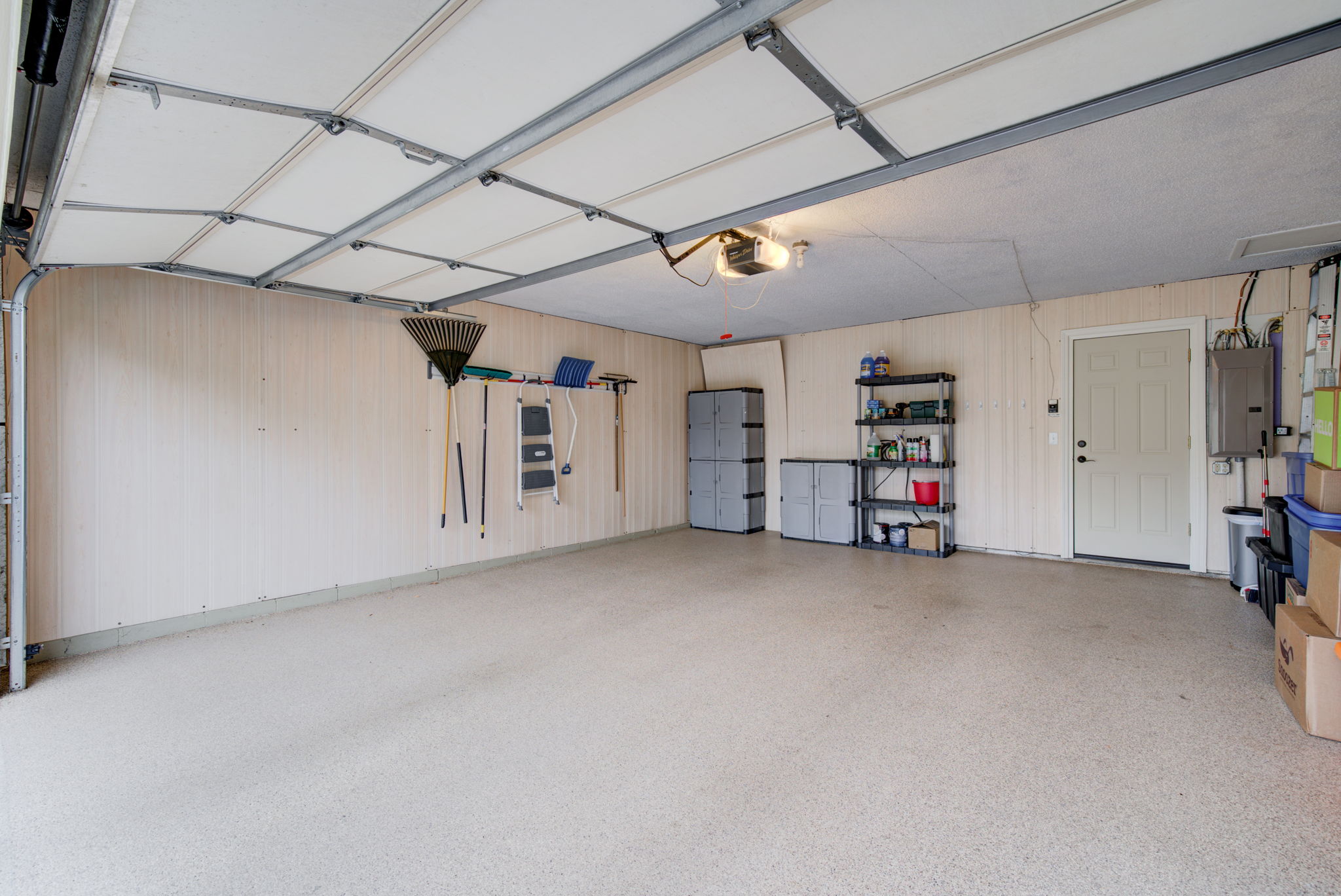 Who doesn't love a finished garage! You will love the professional garage floor coating! The 2 car garage is very spacious.