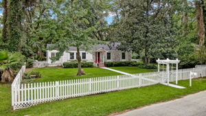 White picket fenced yard