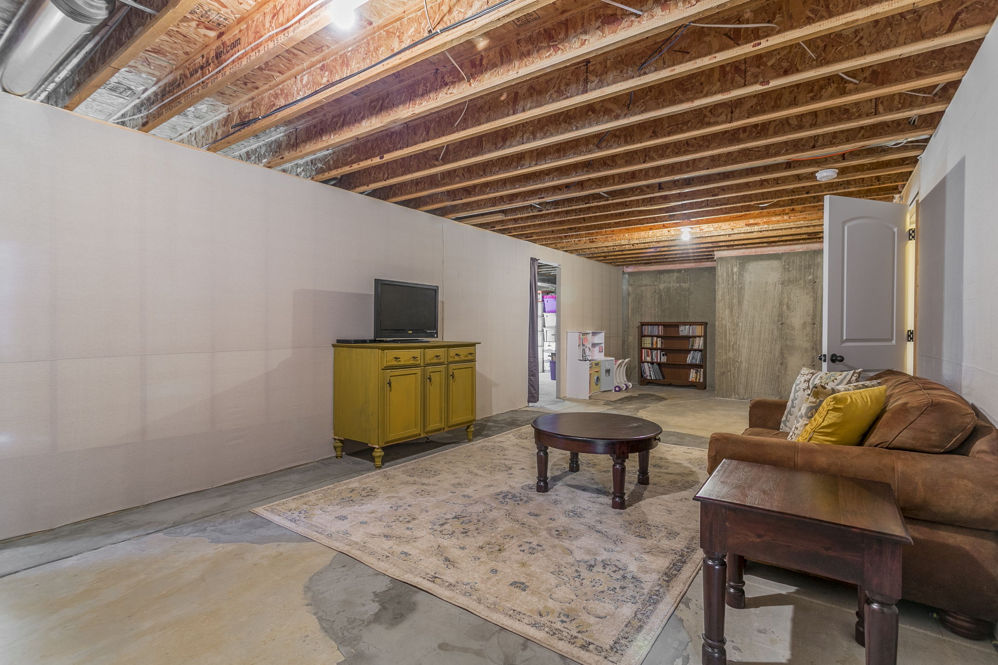 Temporary Framed Fabric Walls in Basement