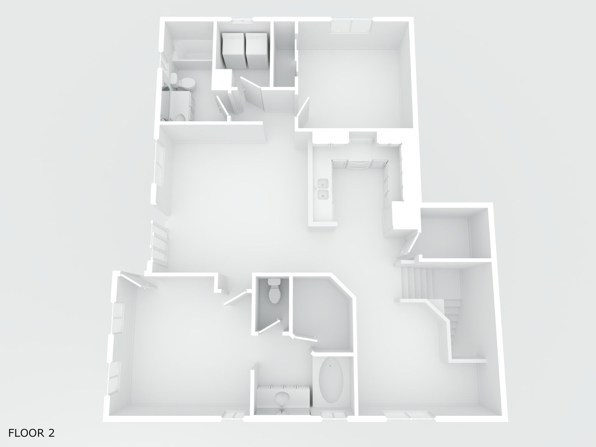 Grayscale 3D Floor Plan 2nd Floor