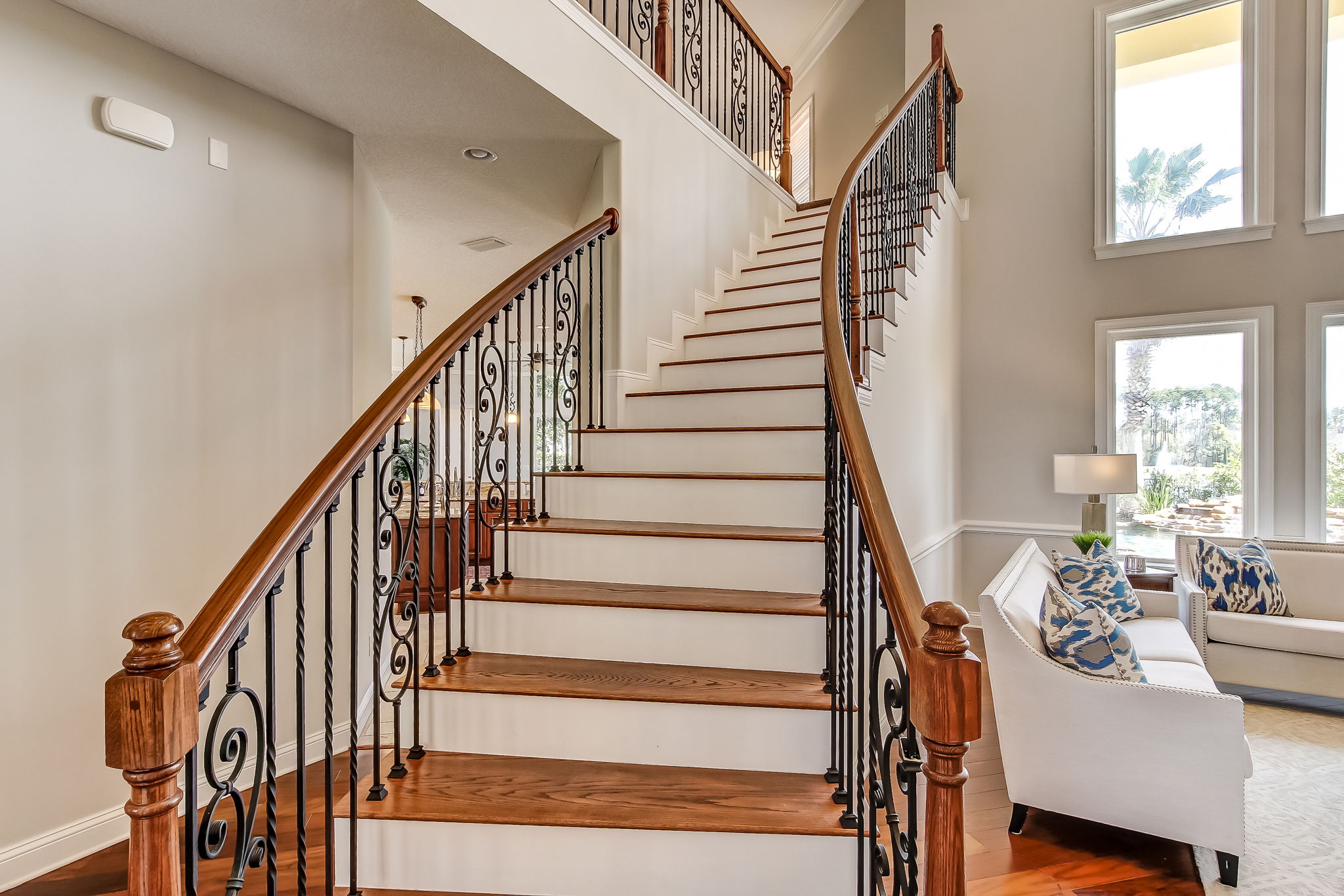 Wood tread & wrought iron staircase